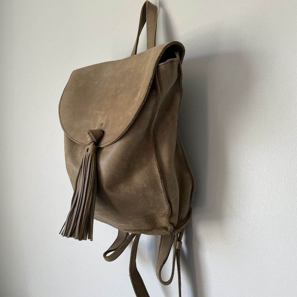 Raven + Lily Emerson Leather Backpack Purse Tassel Fold-Over Closure Brown OS - Picture 2 of 13